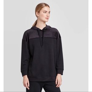 Prolouge Women's Velour Blocked Hooded Sweatshirt Black Size Large